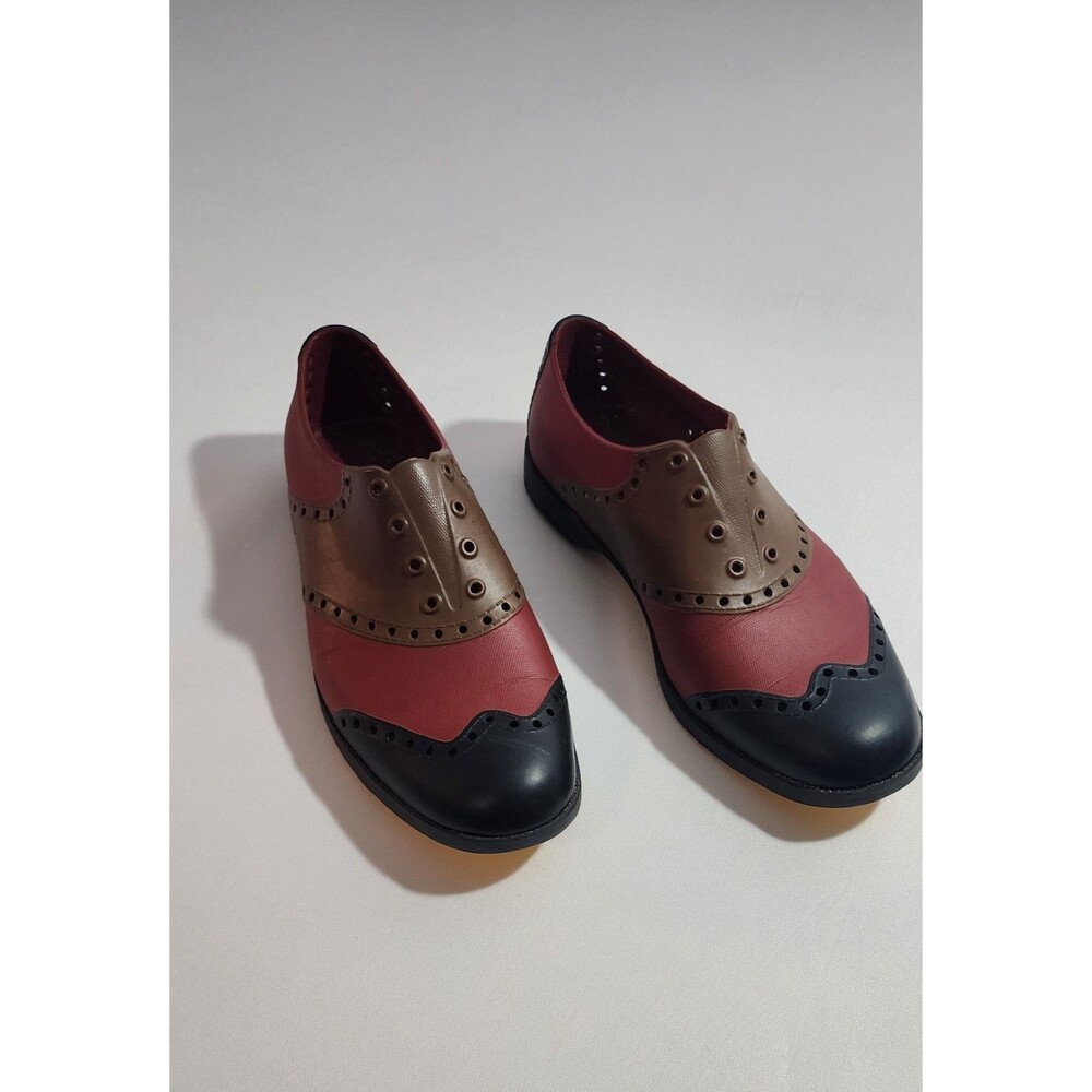 biion Vintage Two-Tone Saddle Shoes – Red, Brown & Black Wingtip Size 6